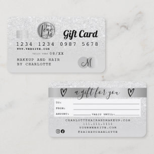 Credit card white glitter ombre silver gift card
