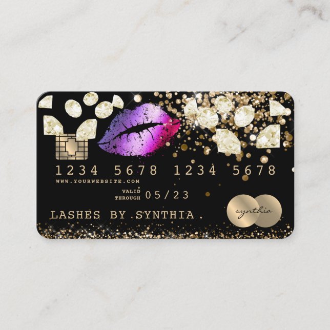 Credit Debit Card Styled Glitter Gold lips diamond (Front)