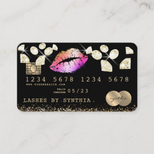 Credit Debit Card Styled Glitter Gold lips diamond
