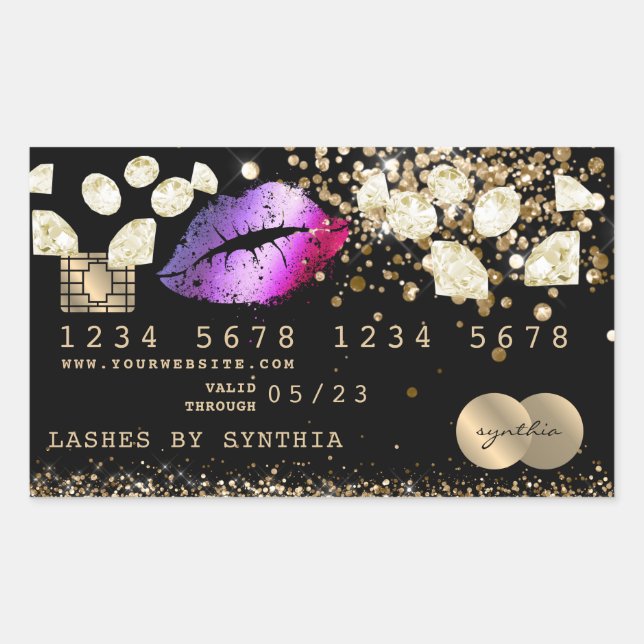 Credit Debit Card Styled Glitter Gold lips diamond Sticker (Front)