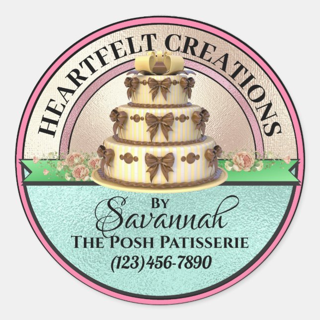 Créé Avec Amour Élégant Sticker De Gâteau (Devant)