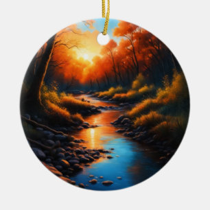 Creek Bank Sunrise Ceramic Ornament