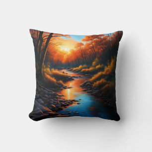 Creek Bank Sunrise Throw Pillow
