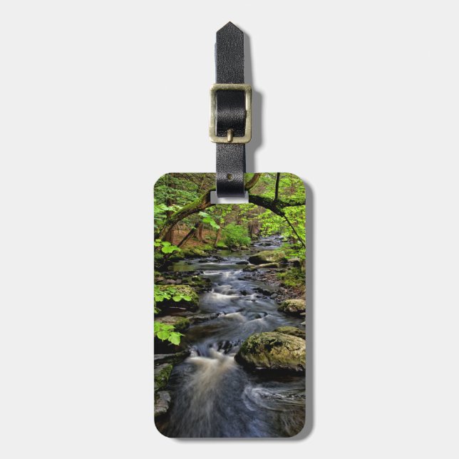 Creek flows through forest luggage tag (Front Vertical)