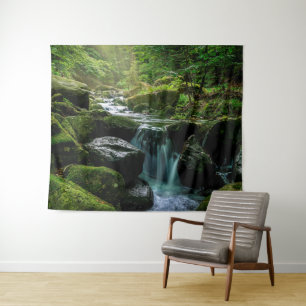 Creek, Mossy Rocks, Forest Nature Photography Tapestry