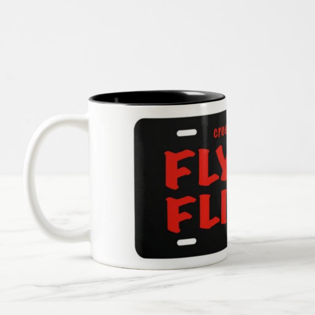 Creekrat Flivver Fliver Boat License Plate Art Two-Tone Coffee Mug (Left)