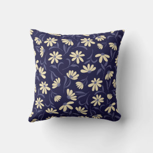 Creekside Daisy Throw Pillow   Navy & Yellow