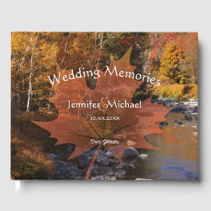Creekside woods maple leaf autumn wedding memories guest book