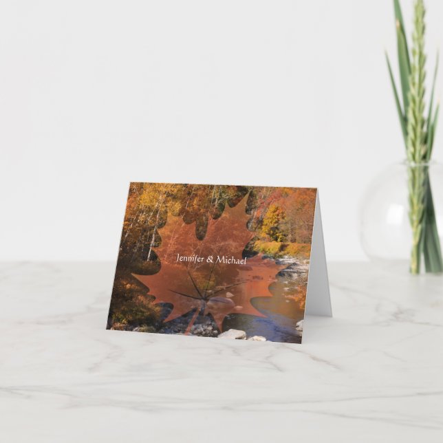 Creekside woods maple leaf fall wedding thank you card (Front)