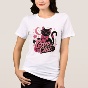 Creep It Chic Cute Pink Halloween Black Cat Tri-Blend Shirt