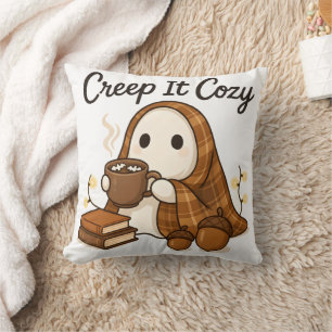 Creep It Cozy Cute Ghost Halloween Fall Script Throw Pillow