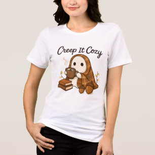 Creep It Cozy Ghost Cute Fall Halloween Tri-Blend Shirt