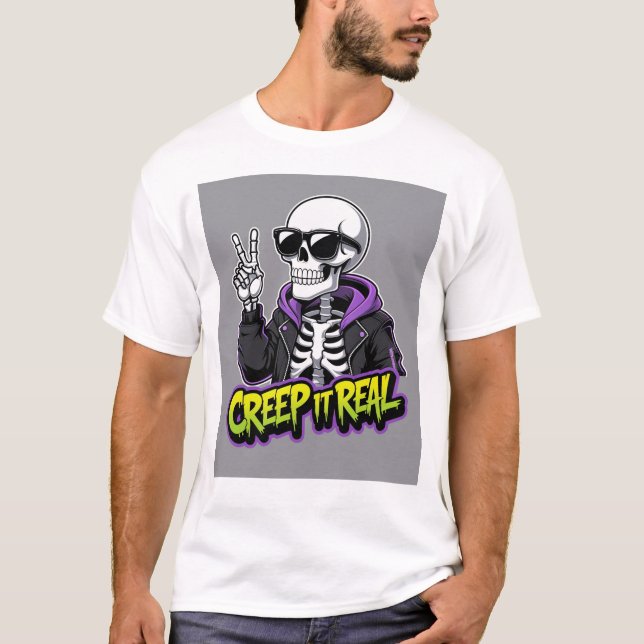 Creep It Real – Cool Skeleton Halloween 5 T-Shirt (Front)