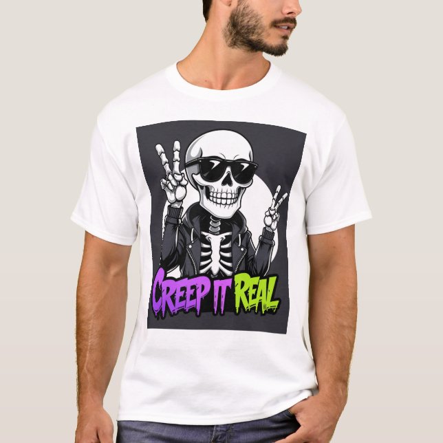 Creep It Real – Cool Skeleton Halloween T-Shirt (Front)
