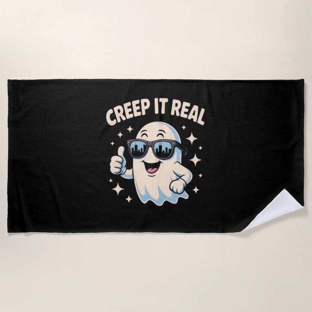 Creep It Real, Cute Halloween Ghost Beach Towel (Front)