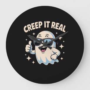 Creep It Real, Cute Halloween Ghost Large Clock