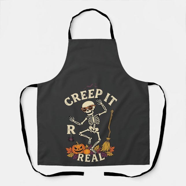 Creep It Real Dancing Skeleton Pumpkin Broom_1 Apron (Front)