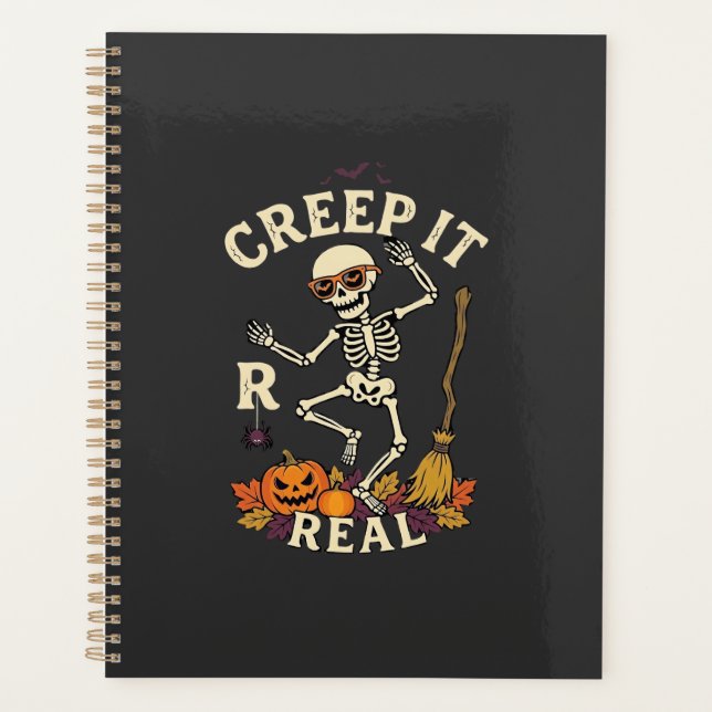 Creep It Real Dancing Skeleton Pumpkin Broom_1 Planner (Front)