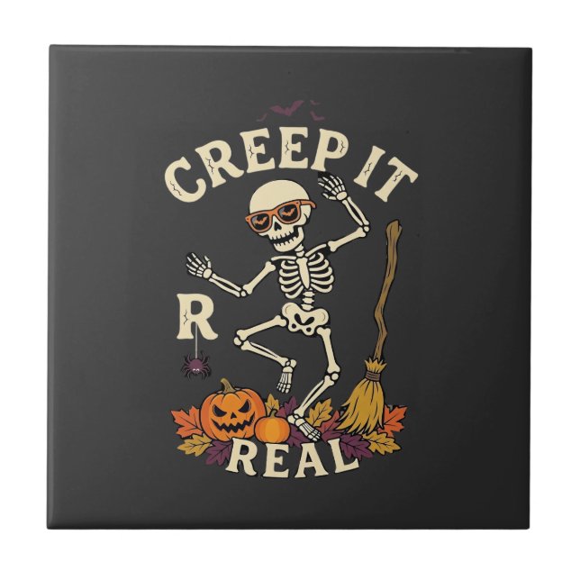 Creep It Real Dancing Skeleton Pumpkin Broom_1 Tile (Front)