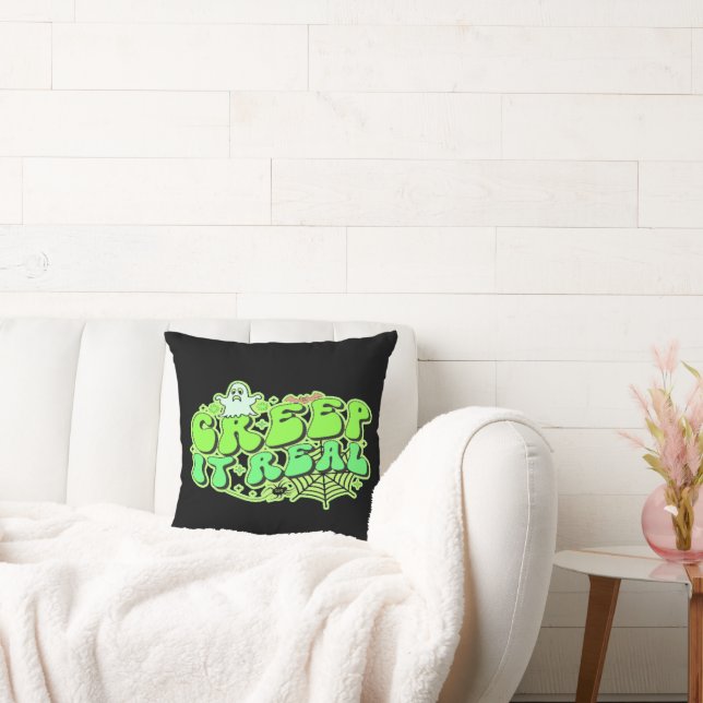 CREEP IT REAL  funny halloween  Throw Pillow (Couch)