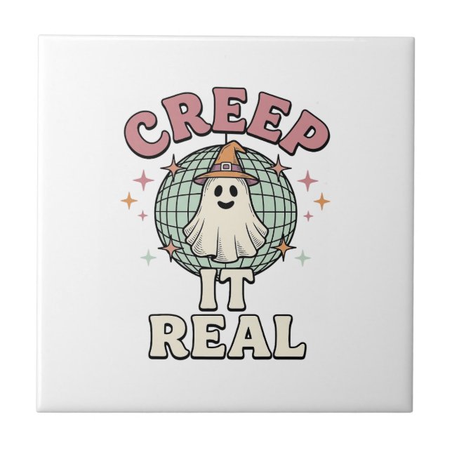 Creep It Real Ghost Disco Halloween Shirt Design_1 Tile (Front)