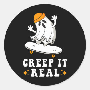 Creep It Real Ghost Halloween Skateboard Boys Skat Classic Round Sticker