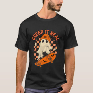 Creep It Real Ghost Skateboard Halloween Boy Fall  T-Shirt