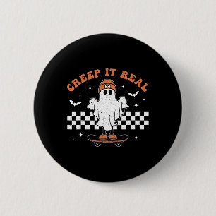 Creep It Real Ghost Skateboard Retro Cute Hallowee 2 Inch Round Button