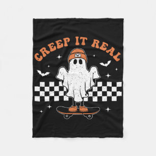 Creep It Real Ghost Skateboard Retro Cute Hallowee Fleece Blanket
