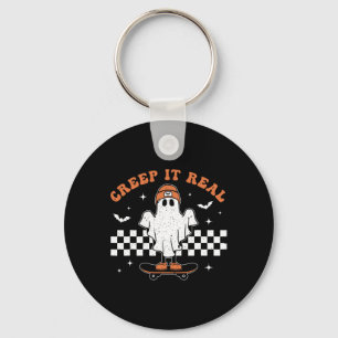 Creep It Real Ghost Skateboard Retro Cute Hallowee Keychain