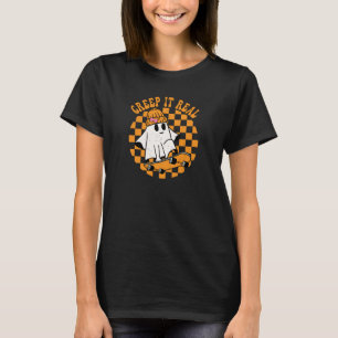Creep It Real Ghost Skateboard Retro Halloween  T-Shirt