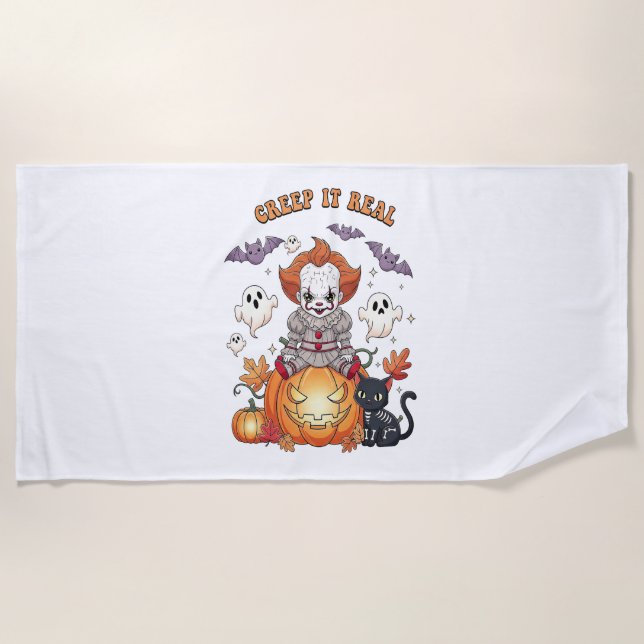 Creep It Real Halloween Clown Beach Towel (Front)
