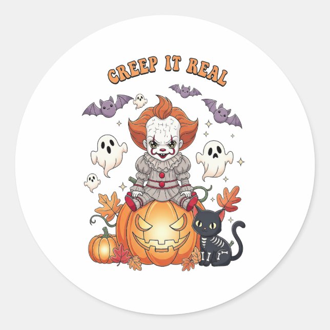 Creep It Real Halloween Clown Classic Round Sticker (Front)