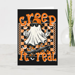 Creep It Real Halloween Cool Ghost Skateboarding B Card