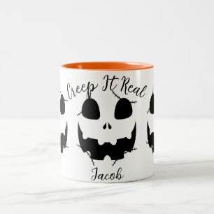 Creep It Real Halloween jack-o-lantern pumpkin Two-Tone Coffee Mug