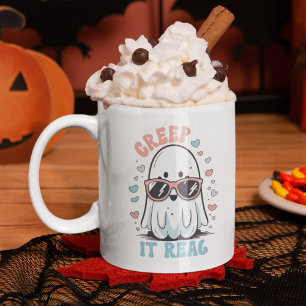 Creep It Real" Halloween Mug – Cute Ghost with Sun