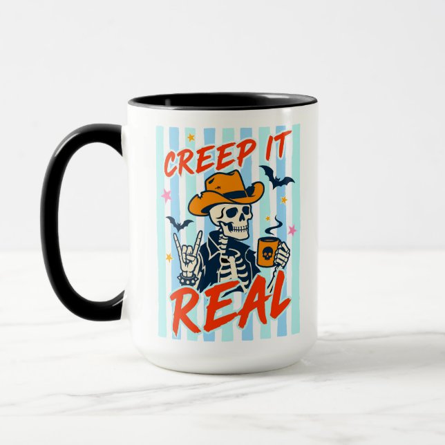 Creep It Real Halloween Skeleton Mug (Left)