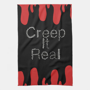 Creep it Real Hand Drawn Font Blood Halloween    Kitchen Towel
