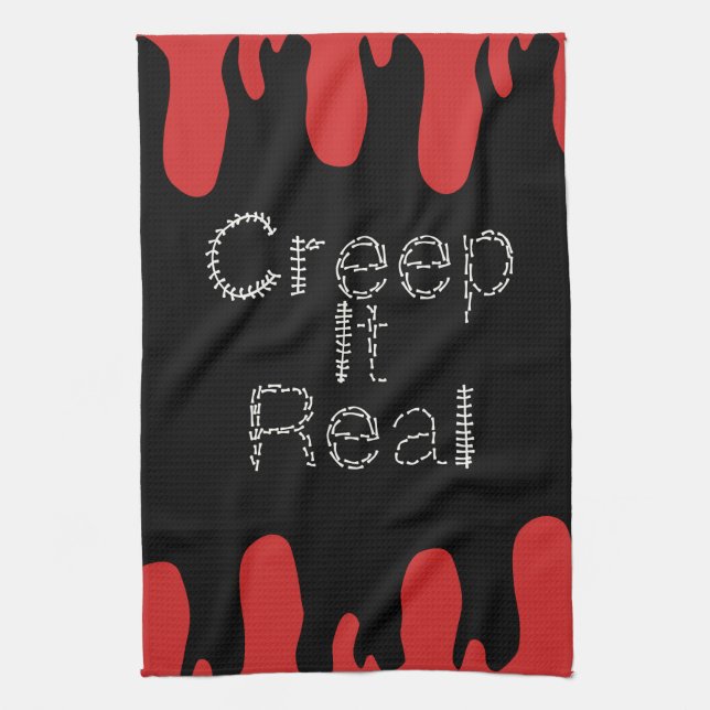 Creep it Real Hand Drawn Font Blood Halloween    Kitchen Towel (Vertical)