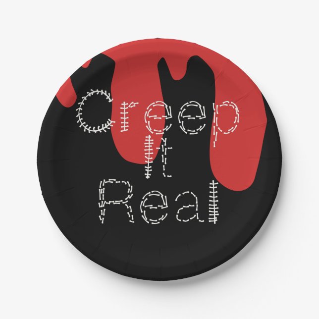 Creep it Real Hand Drawn Font Blood Halloween   Paper Plate (Front)