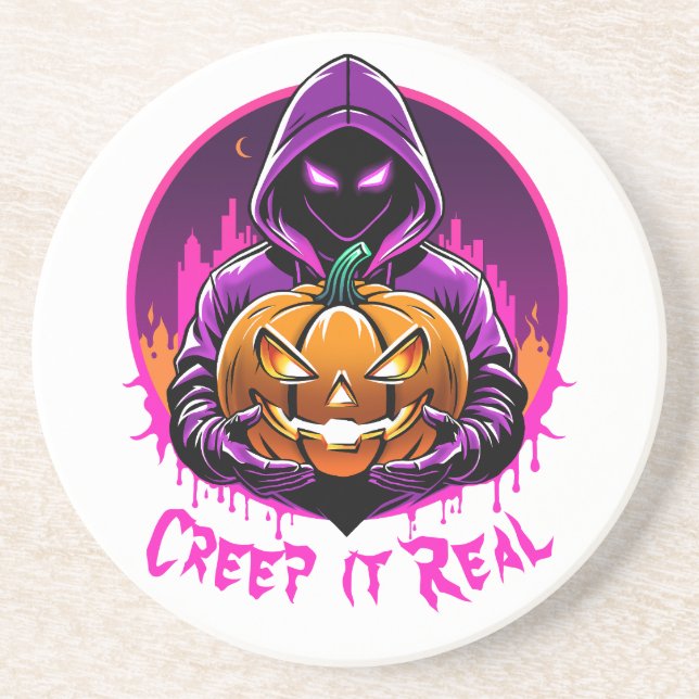 Creep it Real, Horror Halloween illustration Coaster (Front)