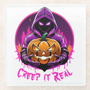 Creep it Real, Horror Halloween illustration Glass Coaster
