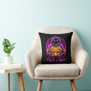 Creep it Real, Horror Halloween illustration Throw Pillow