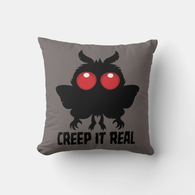 Creep It Real Mysterious Mothman Cryptid Throw Pillow (Front)