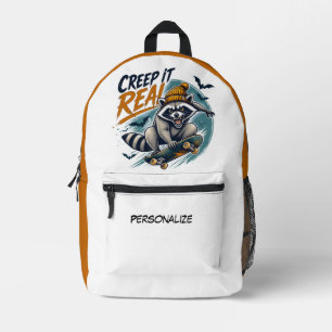 Creep It Real Raccoon Skateboard Cool Design Printed Backpack
