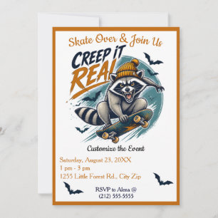 Creep It Real Raccoon Skateboard Party Invitation