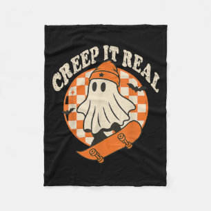 Creep It Real Retro Halloween Party Funny Ghost Sk Fleece Blanket