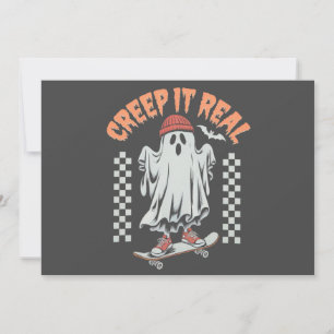 Creep It Real Retro Halloween Skate Ghost  Invitation