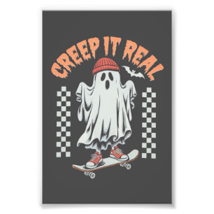 Creep It Real Retro Halloween Skate Ghost  Photo Print