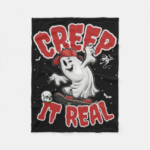 Creep It Real Skateboarding Funny Ghost Halloween Fleece Blanket